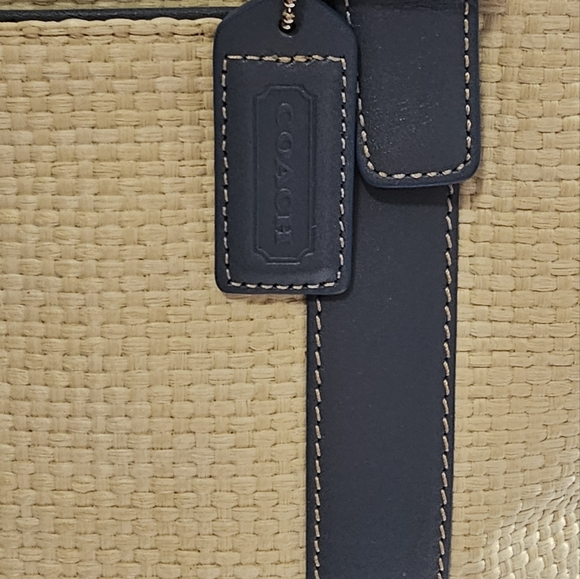 COACH Hampton Small Handbag Blue Leather & Cream Straw - Picture 9 of 9